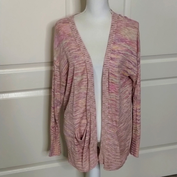 Sundance multicolor pink slub open cardigan sweater w/tiny vented sleeves large - Picture 1 of 10